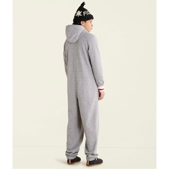 Roots Cabin Mens Grey Buffalo Plaid Zip Up Winter Sweater Fleece Onesie - Picture 2 of 12